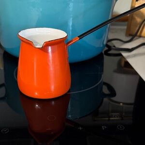 Vintage 1960 Turkish coffee pot bright Orange Enamel